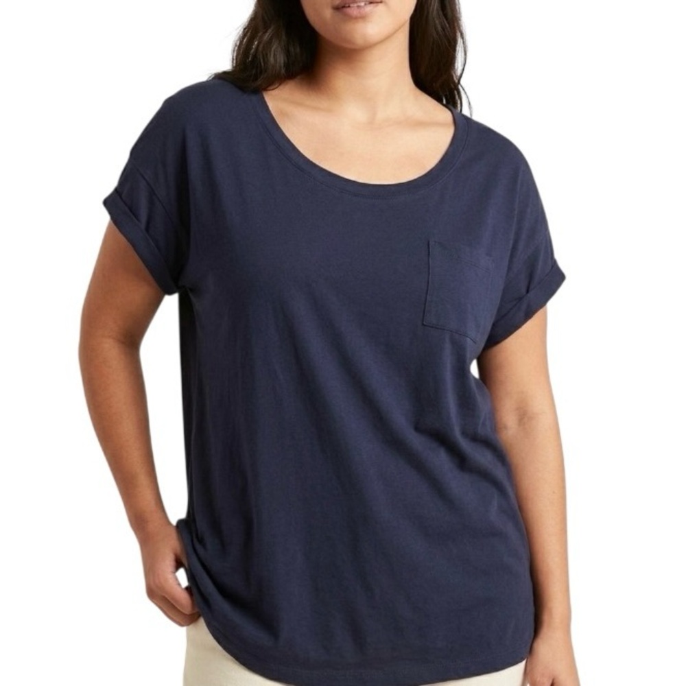 Gap Navy Blue Lightweight Oversized Scoop Neck Pocket TShirt M